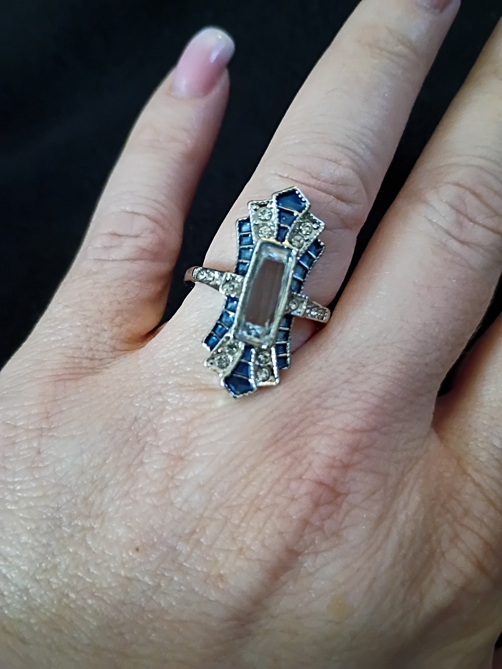 *NWOT* Art Deco Style Blue and Silver Statement Ring - Women Jewelry